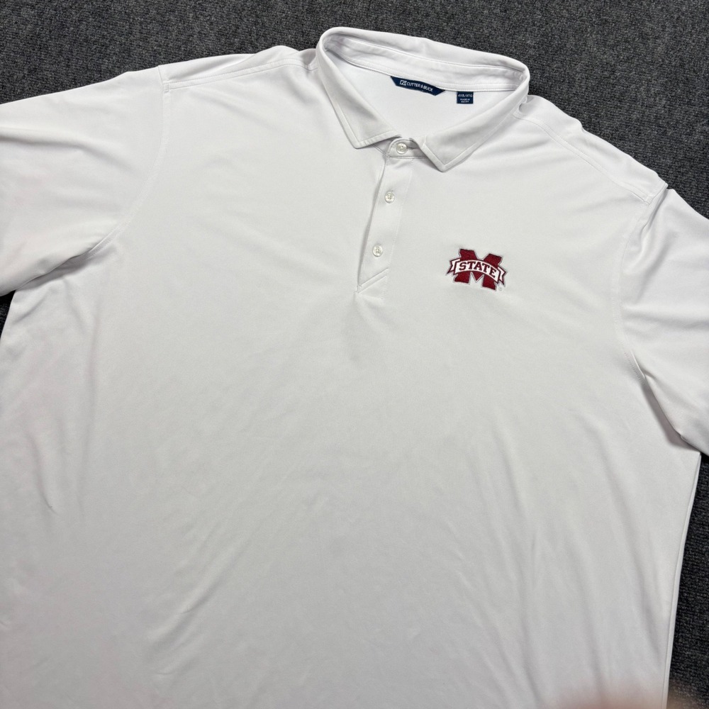 Cutter & Buck Polo Mens 4XB White Mississippi State Bulldogs Stretch